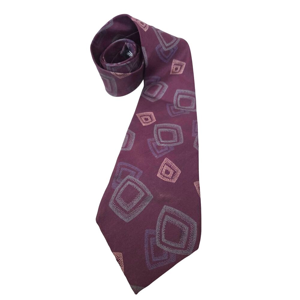 Vtg Gino Pompeii Mens Neck Tie 100% Silk Purple Geometric 90s Retro